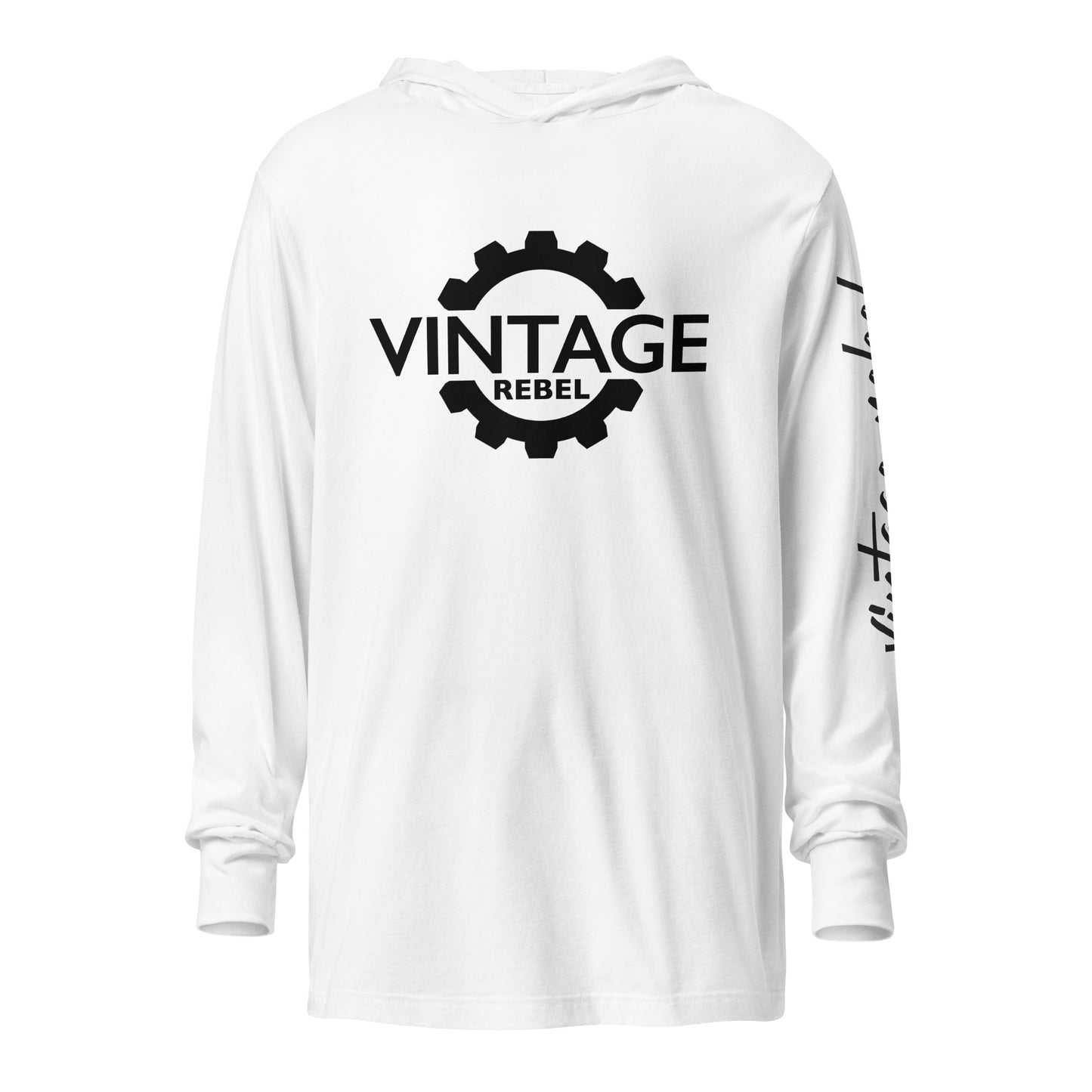 Vintage Rebel hooded long sleeve tee white