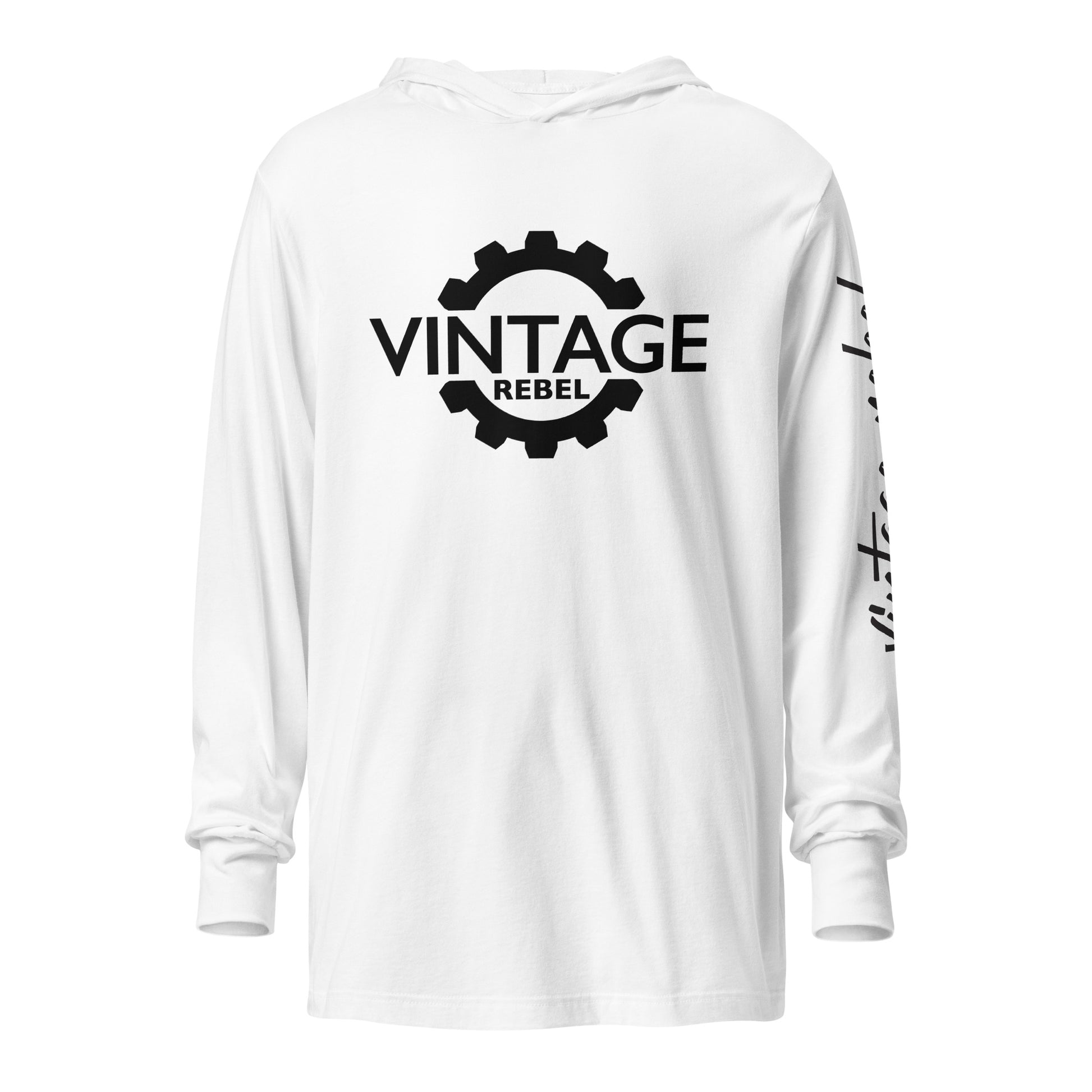 Vintage Rebel hooded long sleeve tee white