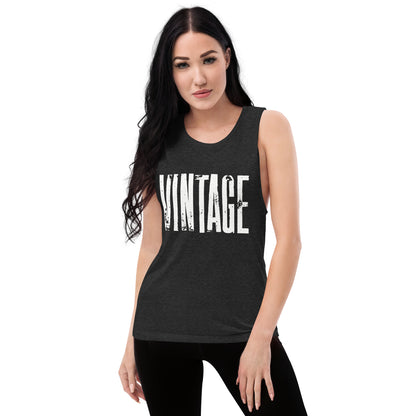 Vintage Distressed Women Muscle Tank in Black