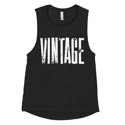 Vintage Distressed Women Muscle Tank in Black