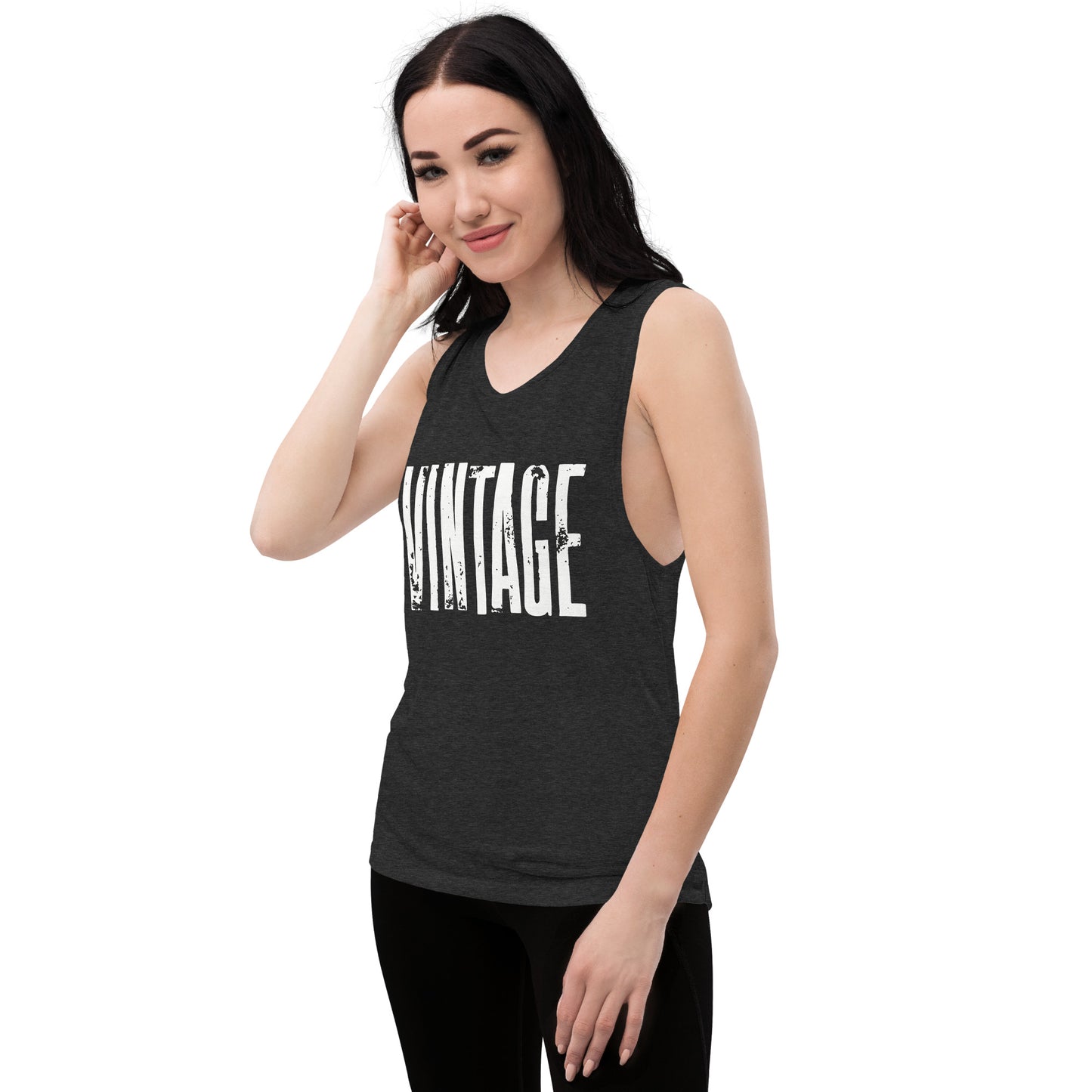 Vintage Distressed Women Muscle Tank in Black