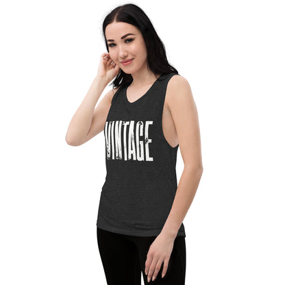 Vintage Distressed Women Muscle Tank in Black